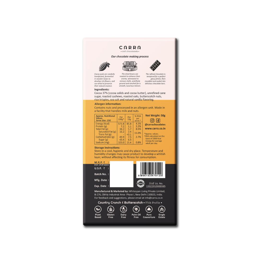 CARRA Hazelnut and Country Crunch & Butterscotch Chocolate Bars - Pack of 2