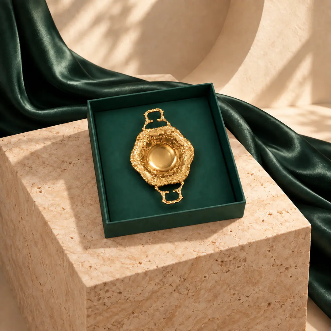 Alankaar Brass Trinket Tray | Flourish Multi-Use Tray Limited Edition | Gold Finish