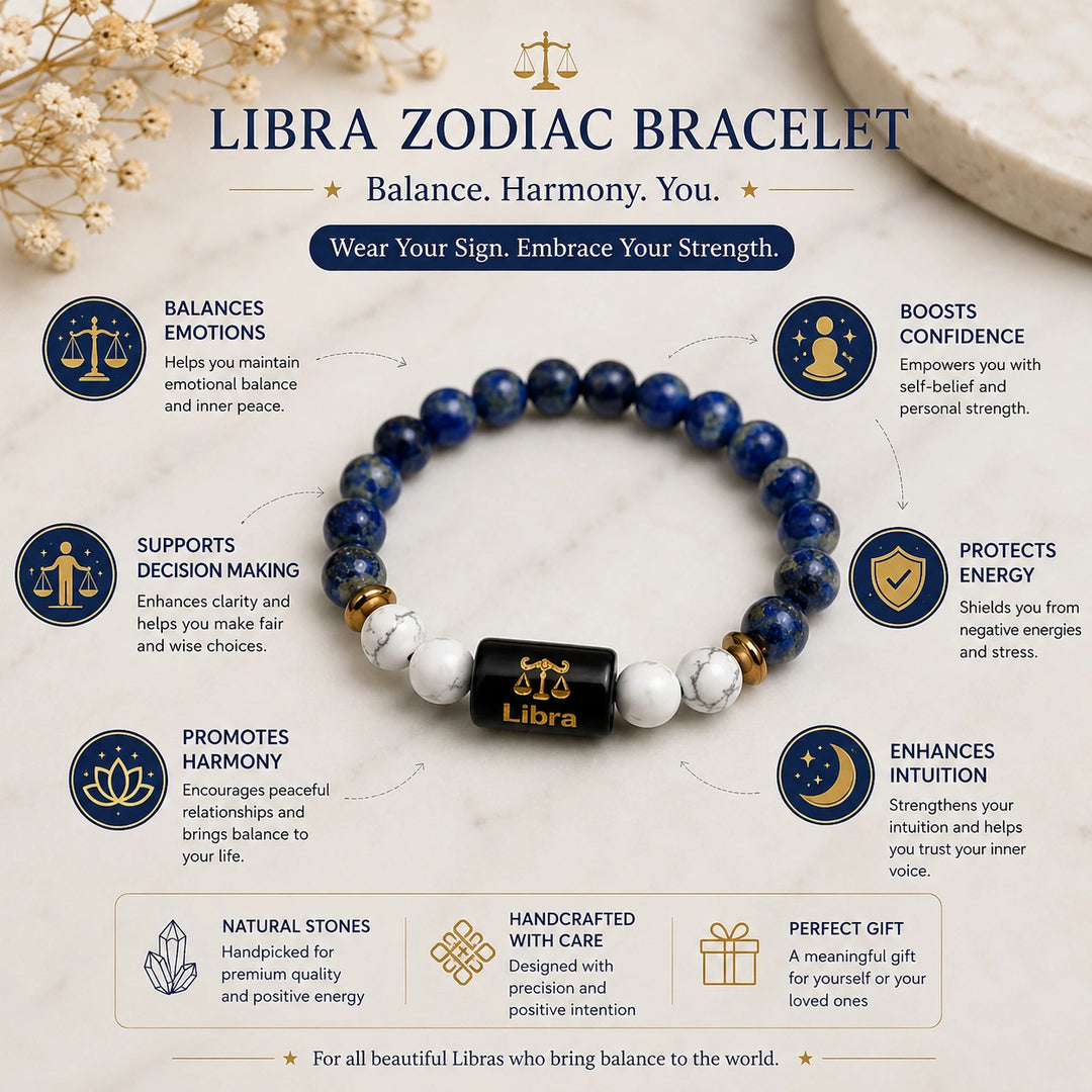 Bamboology Trends Libra Zodiac Gemstone Bracelet | Certified Natural Crystal Bracelet for Balance, Harmony & Prosperity