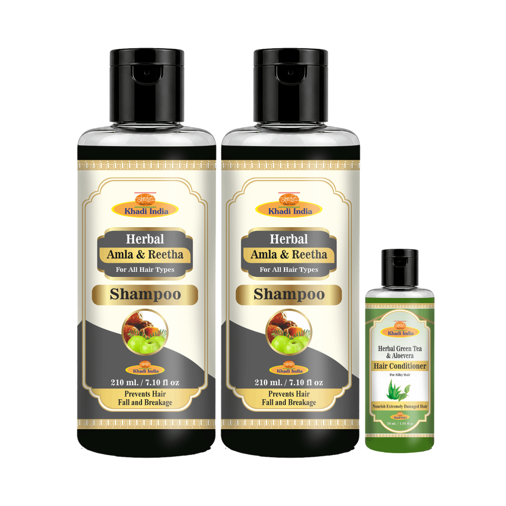 Khadi Care Amla & Reetha Shampoo & Conditioner Combo | Herbal Ayurvedic | 2 x 210 ml + 30 ml