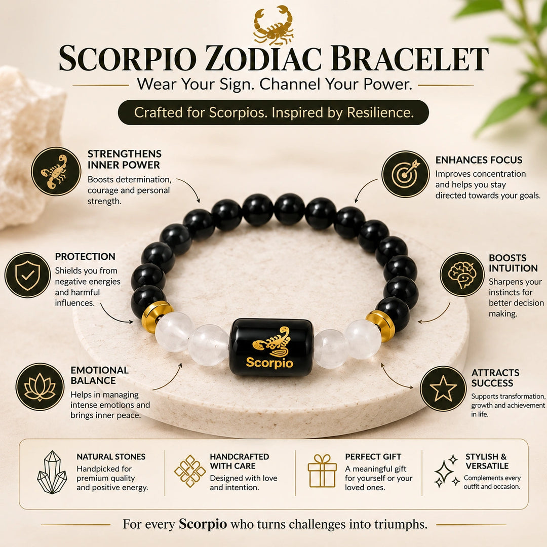 Bamboology Trends Scorpio Zodiac Gemstone Bracelet | Certified Natural Crystal Bracelet for Strength, Protection, Intuition & Success