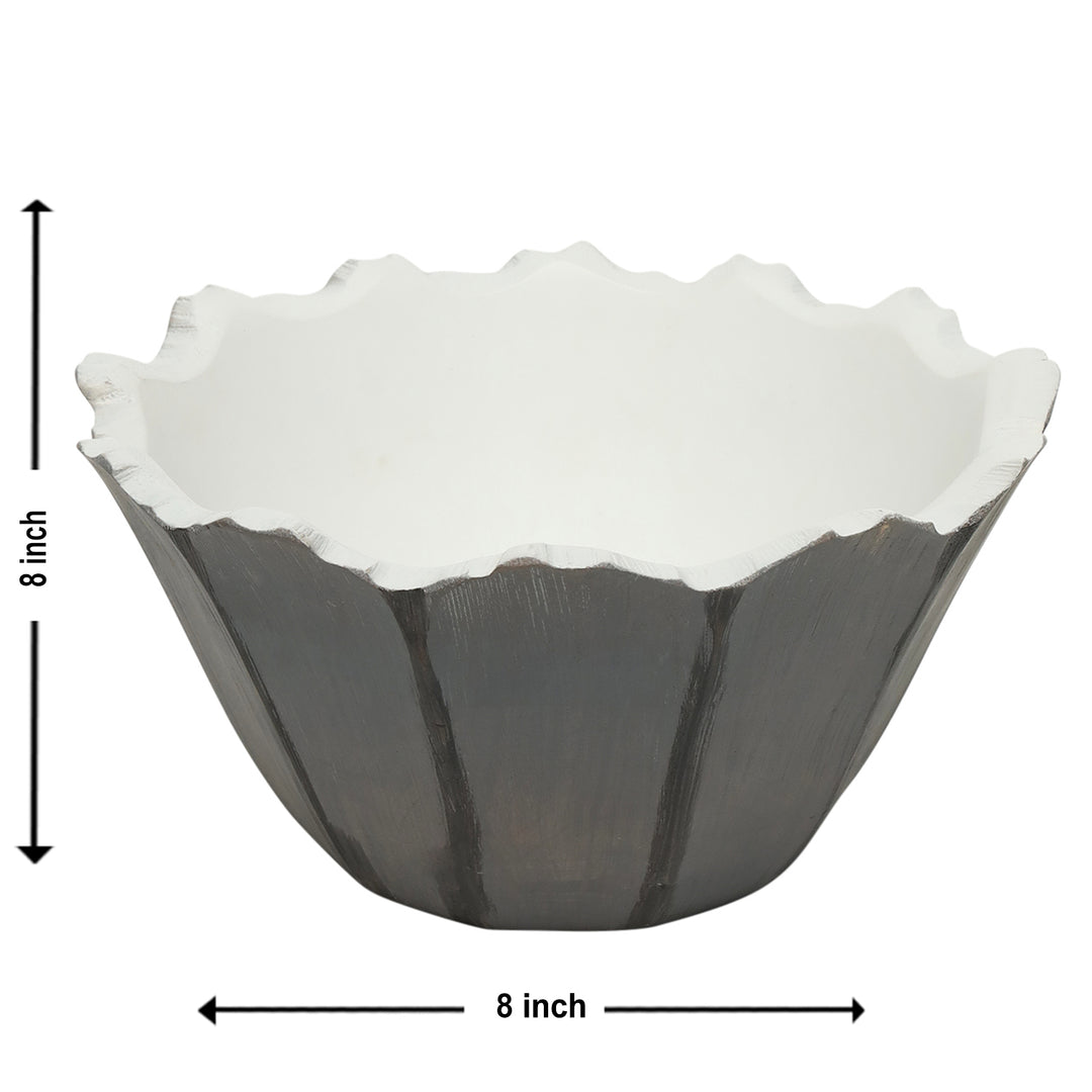 IREKA HOME Celest Mango Wood Multipurpose Serving Bowl with White Enamel Finish | Handcrafted Wooden Bowl for Fruits, Snacks & Table Décor | 20x10 cm