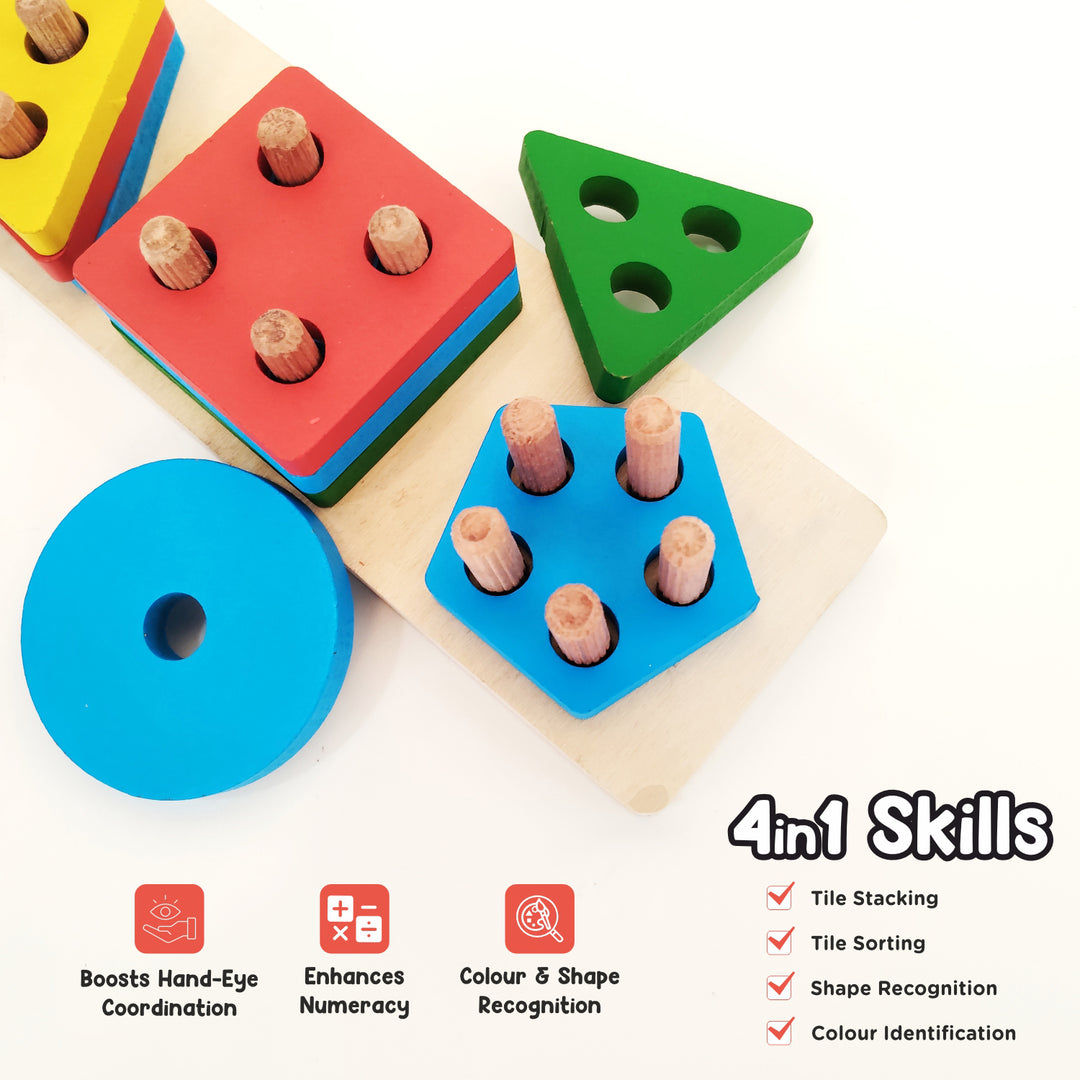 Wudly Wooden Sorting, Stacking & Plugging Toys