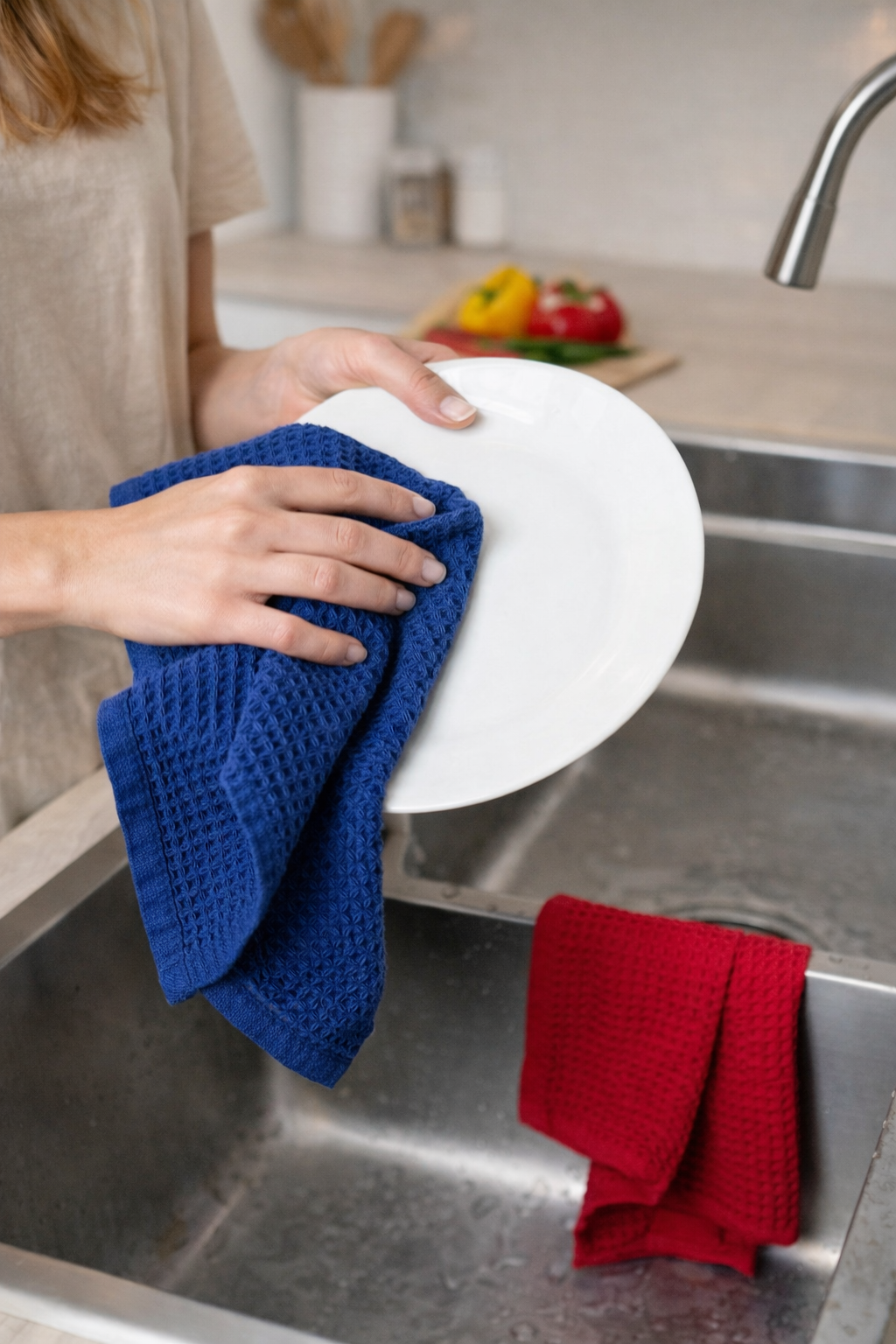 Country Village Waffle Textured Dish Cloth – Multi-Color Pack for Cleaning (Pack of 12)