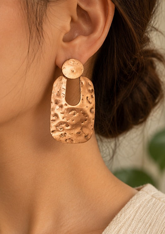 Bamboology Trends Hammered Copper Drop Earrings | Geometric Design