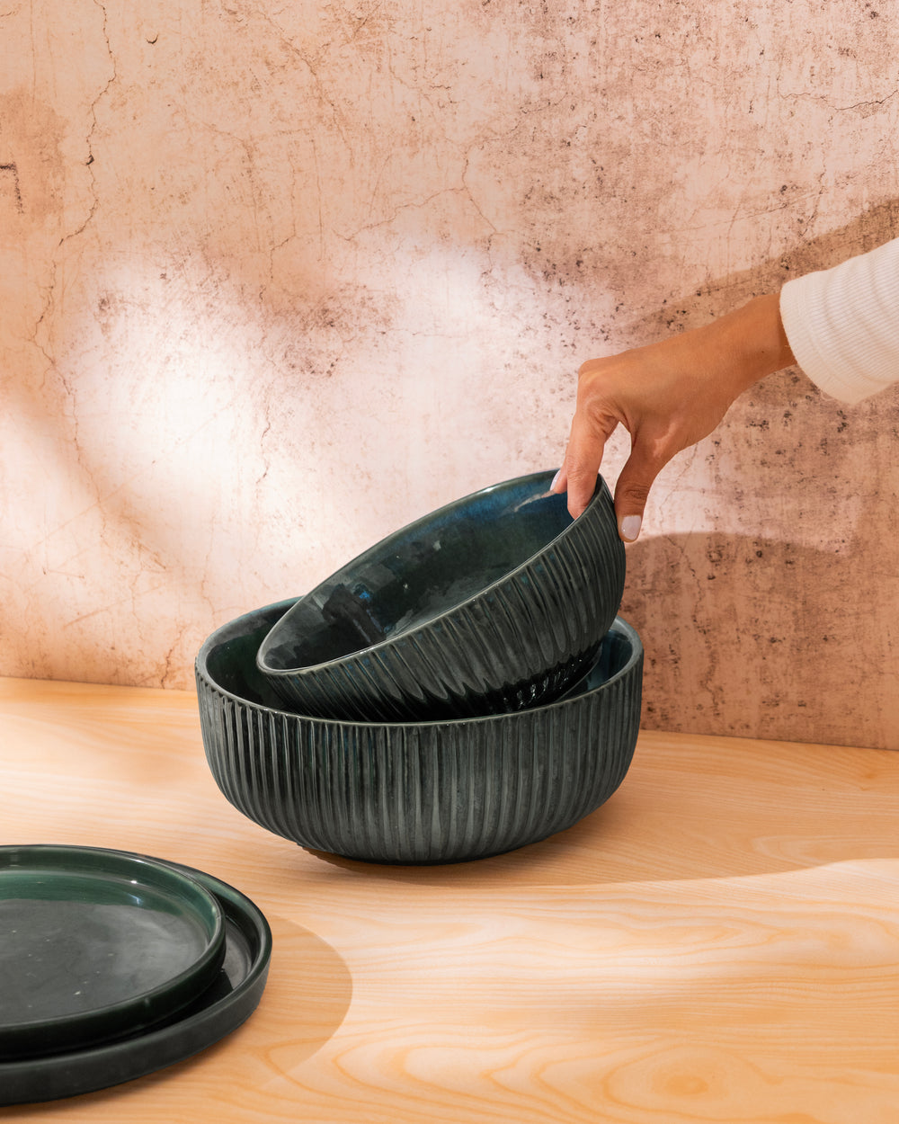 Deep Forest Ceramic Serving Bowls Set