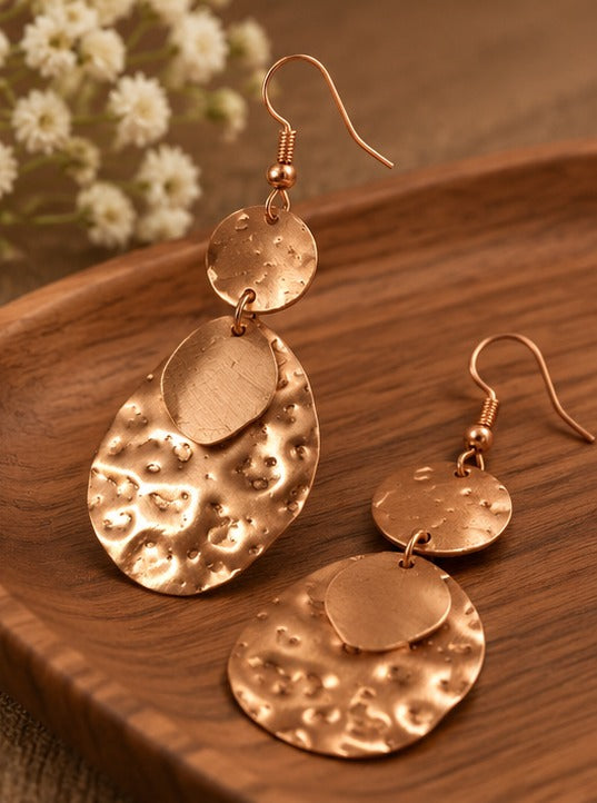 Bamboology Trends Hammered Copper Drop Earrings | Textured Oval Design