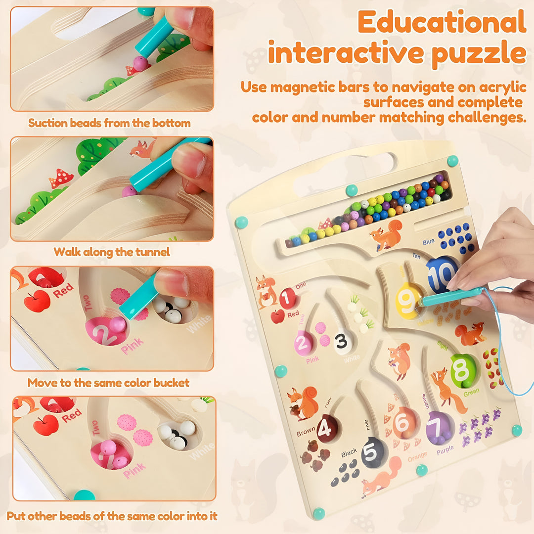 Wudly Wooden Magnetic Colour & Number Sorting Maze Board