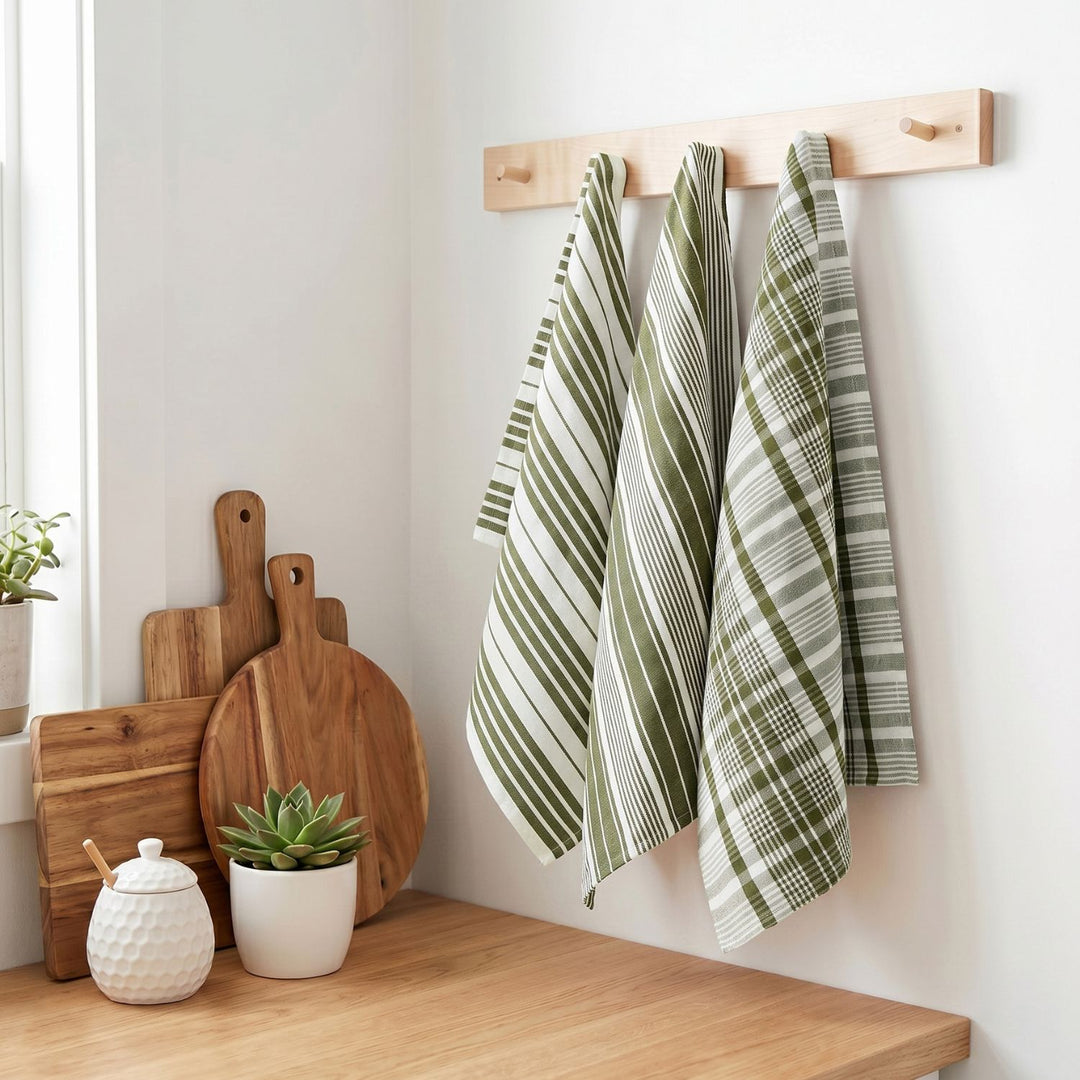 Striped & Checked Cotton Dish Towels ( Set of 3)