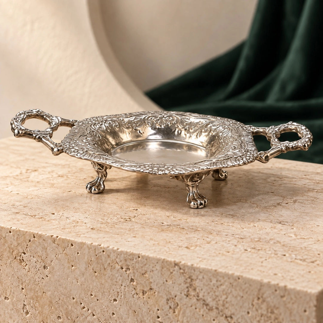 Alankaar Brass Trinket Tray | Flourish Multi-Use Tray Limited Edition | Silver Finish 