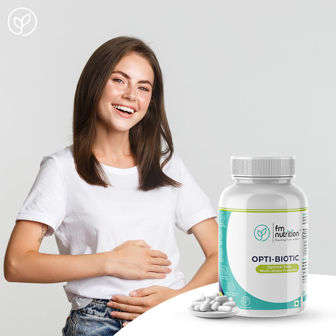 FM Nutrition Opti-Biotic I Multi-Strain Daily Probiotic I  100 Billion CFU of  Multi-Strains I Probiotic-Prebiotic-Postbiotic I  Gluten-free I Vegan I Stomach acid resistant I 60 Delayed-Release Caps