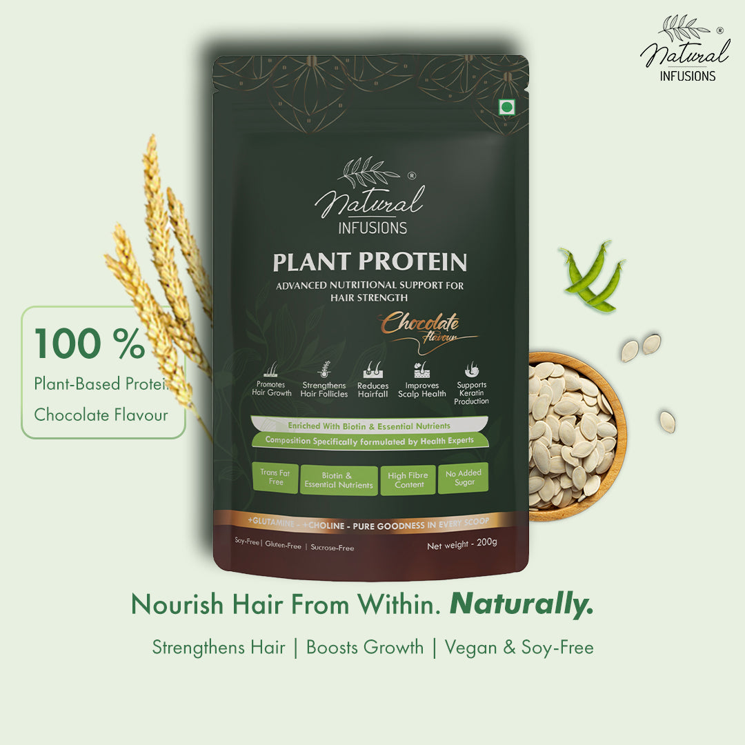 Natural Infusions Hair Growth Plant Protein Powder | Vegan, Soy-Free, Chocolate Flavour | 200g