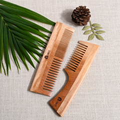 OIKO Neem Wood Hair Comb Combo Pack – Handle & Dual-Sided