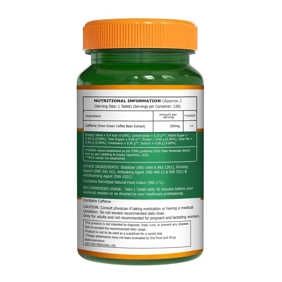 Caffeine 200mg Tablets Energy, Focus & Stamina Support | 120 Veg Tablets