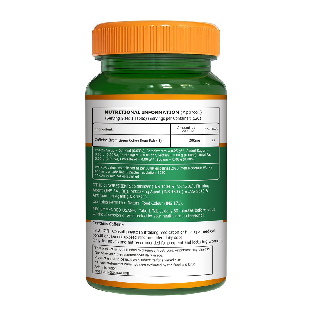Caffeine 200mg Tablets Energy, Focus & Stamina Support | 120 Veg Tablets