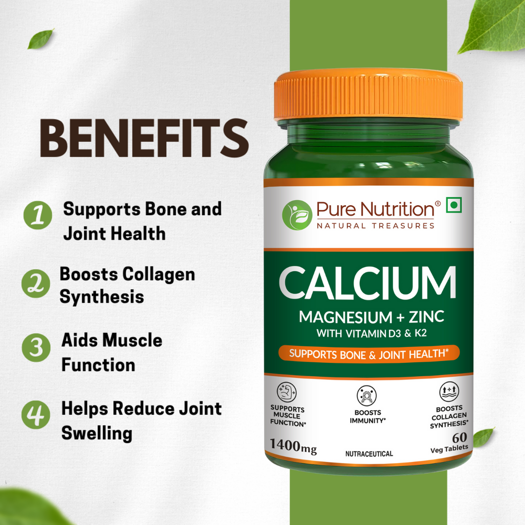 Calcium Magnesium Zinc with Vitamin D3 & K2  Bone & Muscle Support | 60 Tabs | 120 Tabs