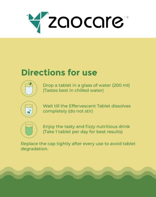 Zaocare Calcium & vitamin D3 effervescent tablets | for bone, teeth & muscle health | 100% vegan