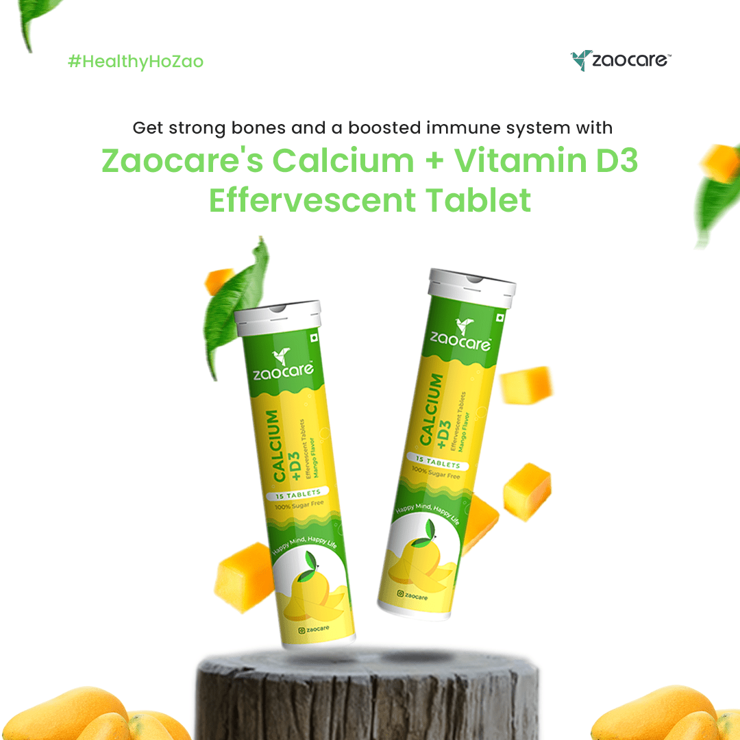 Zaocare Calcium & vitamin D3 effervescent tablets | for bone, teeth & muscle health | 100% vegan