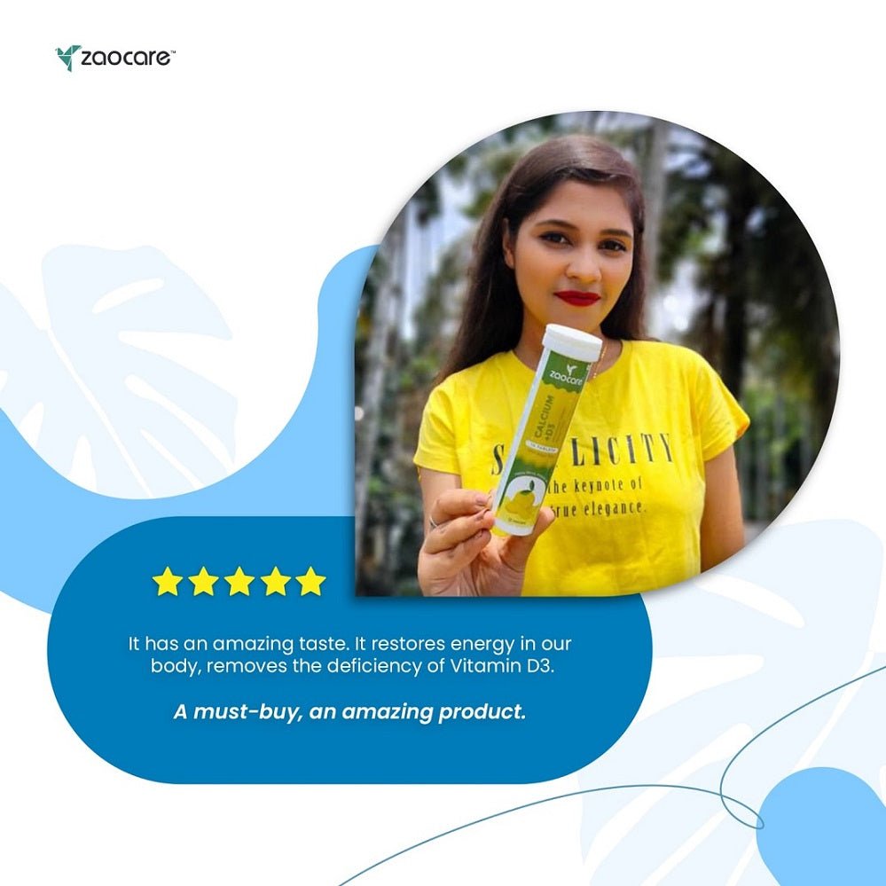 Zaocare Calcium & vitamin D3 effervescent tablets | for bone, teeth & muscle health | 100% vegan