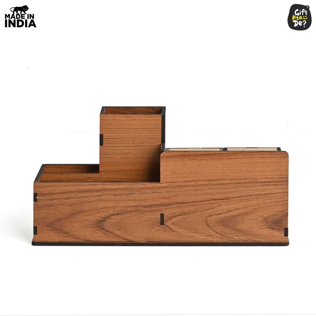Gift Kya De Wooden Desk Organizer with Lifetime Calendar and Clock | High-Quality Workspace Essential | Eco-Friendly