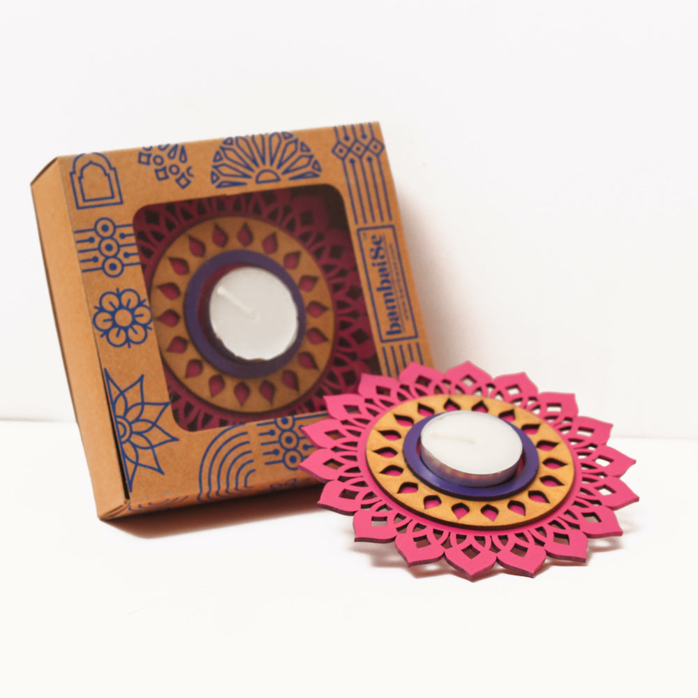 BambaiSe Regular T light Holder - Rani Pink