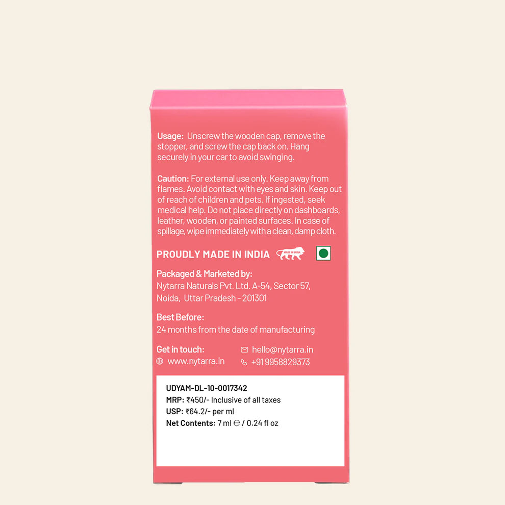 Nytarra Car Fragrance Diffuser - Pink Bloom | Floral Fruity Car Freshener | Alcohol-Free, Paraben-Free | Long-Lasting