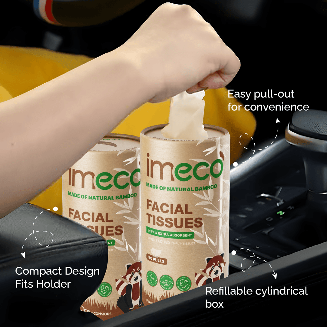 IMECO Essential Bamboo Car Tissue | Biodegradable, Soft & Gentle on Skin | 50 Pulls Per Pack