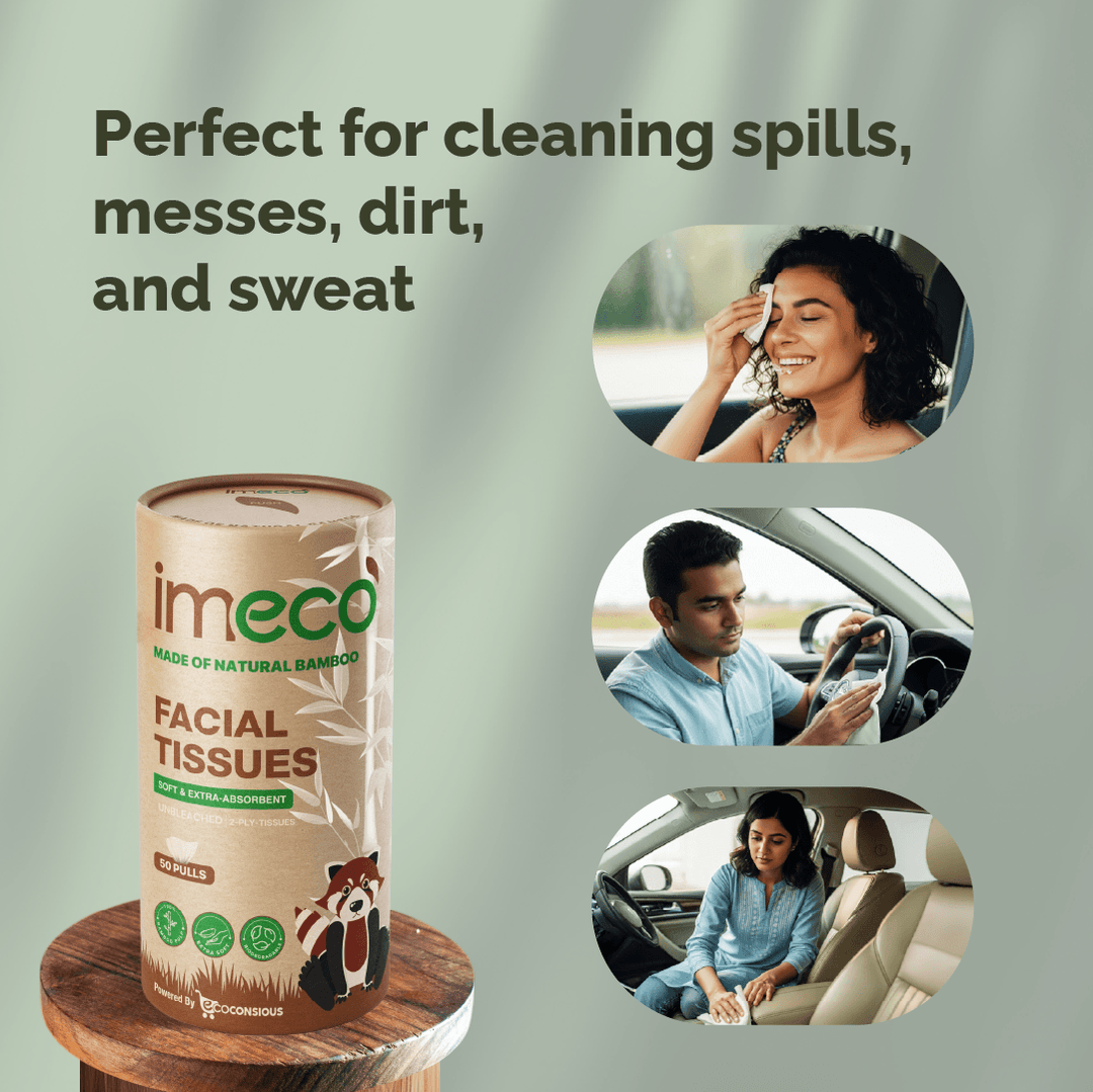 IMECO Essential Bamboo Car Tissue | Biodegradable, Soft & Gentle on Skin | 50 Pulls Per Pack