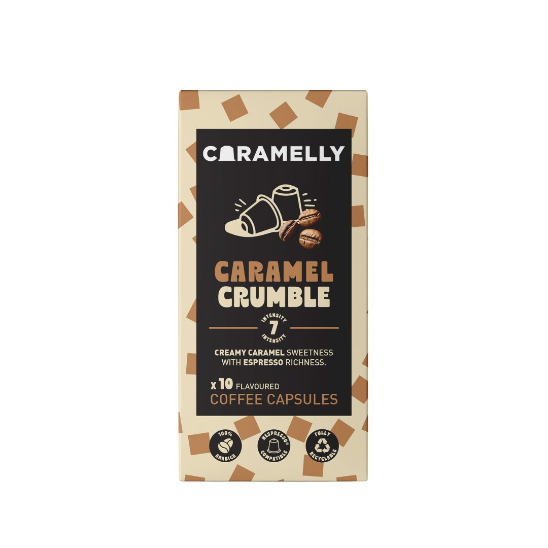 Caramelly Caramel Crumble Flavoured  Nespresso Compatible Coffee Capsules, 10 Pods, Intensity - 8 | Nespresso Compatible Coffee Pods | No Added Sugar | 100% Arabica Coffee