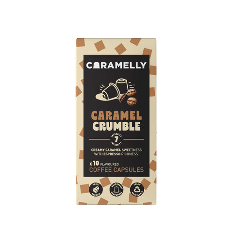 Caramelly Caramel Crumble Flavoured  Nespresso Compatible Coffee Capsules, 10 Pods, Intensity - 8 | Nespresso Compatible Coffee Pods | No Added Sugar | 100% Arabica Coffee