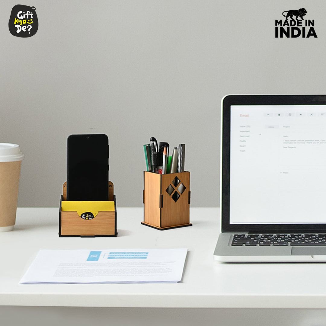 Gift Kya De 3 in 1 Mobile Stand, Pen Stand and Card Holder | Desk Accessories | Corporate Gifts