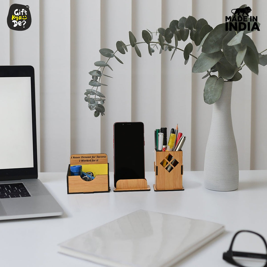 Gift Kya De 3 in 1 Mobile Stand, Pen Stand and Card Holder | Desk Accessories | Corporate Gifts
