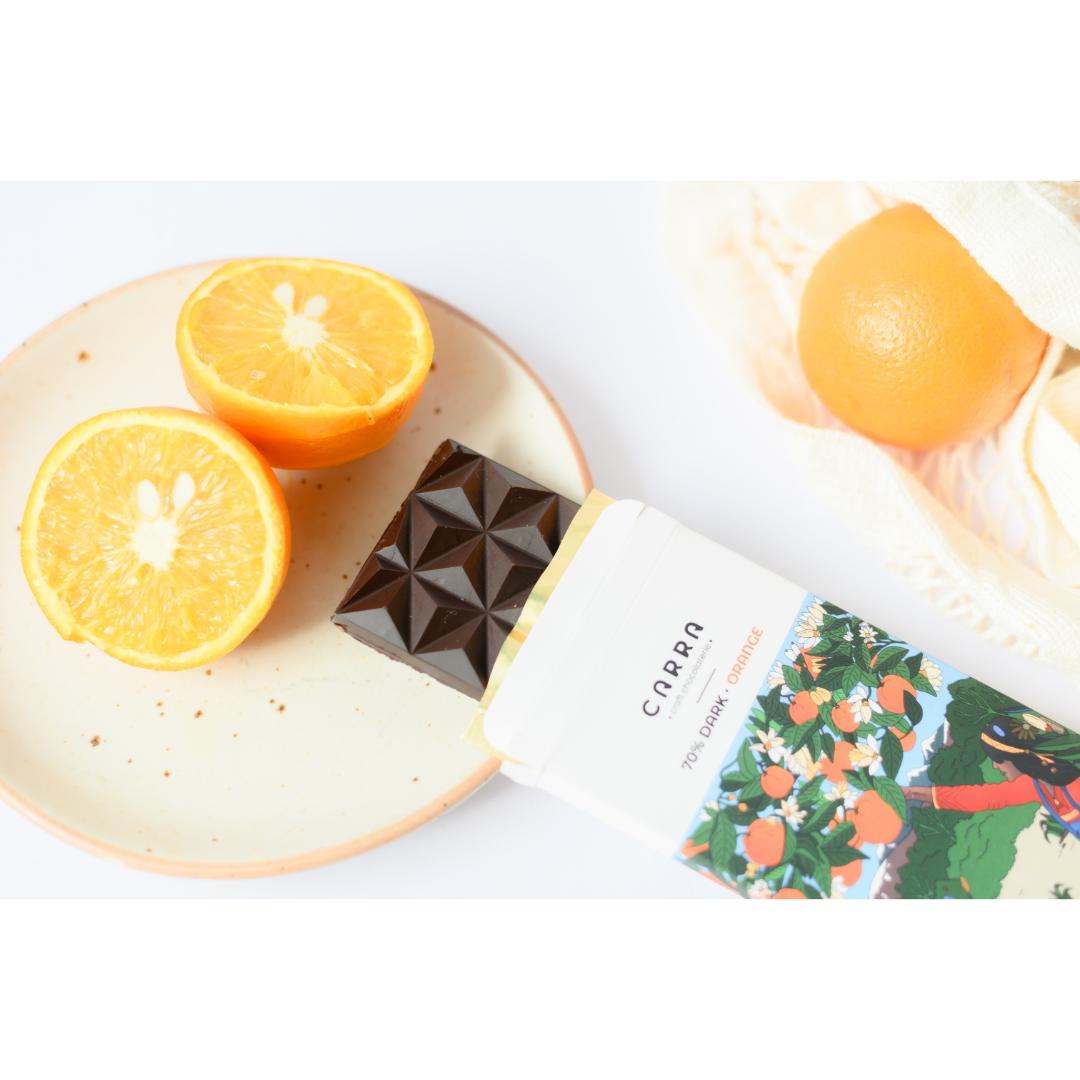 CARRA 70% Dark Chocolate Bars- Orange Pack of 3
