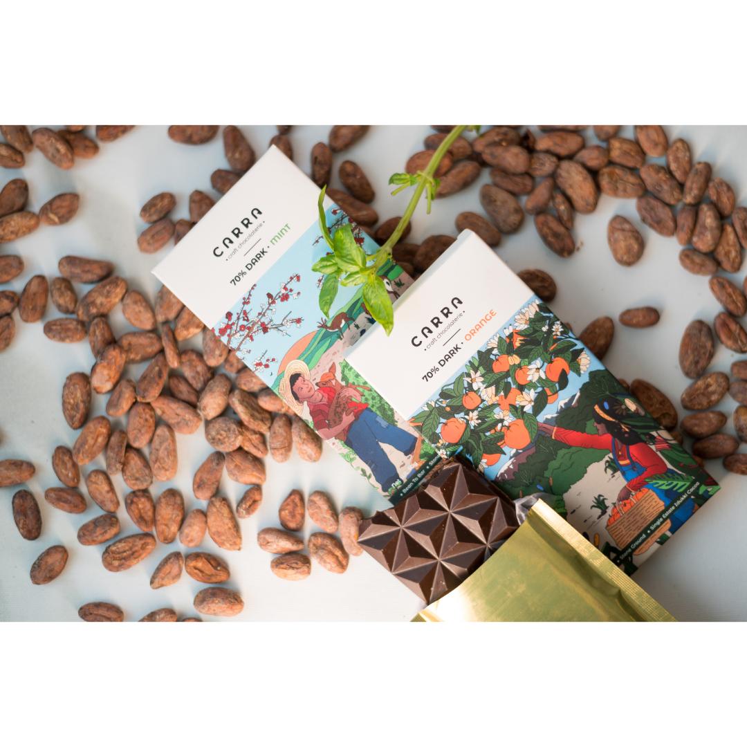 CARRA Dark Chocolate Bars - Orange and Mint (Pack of 2)