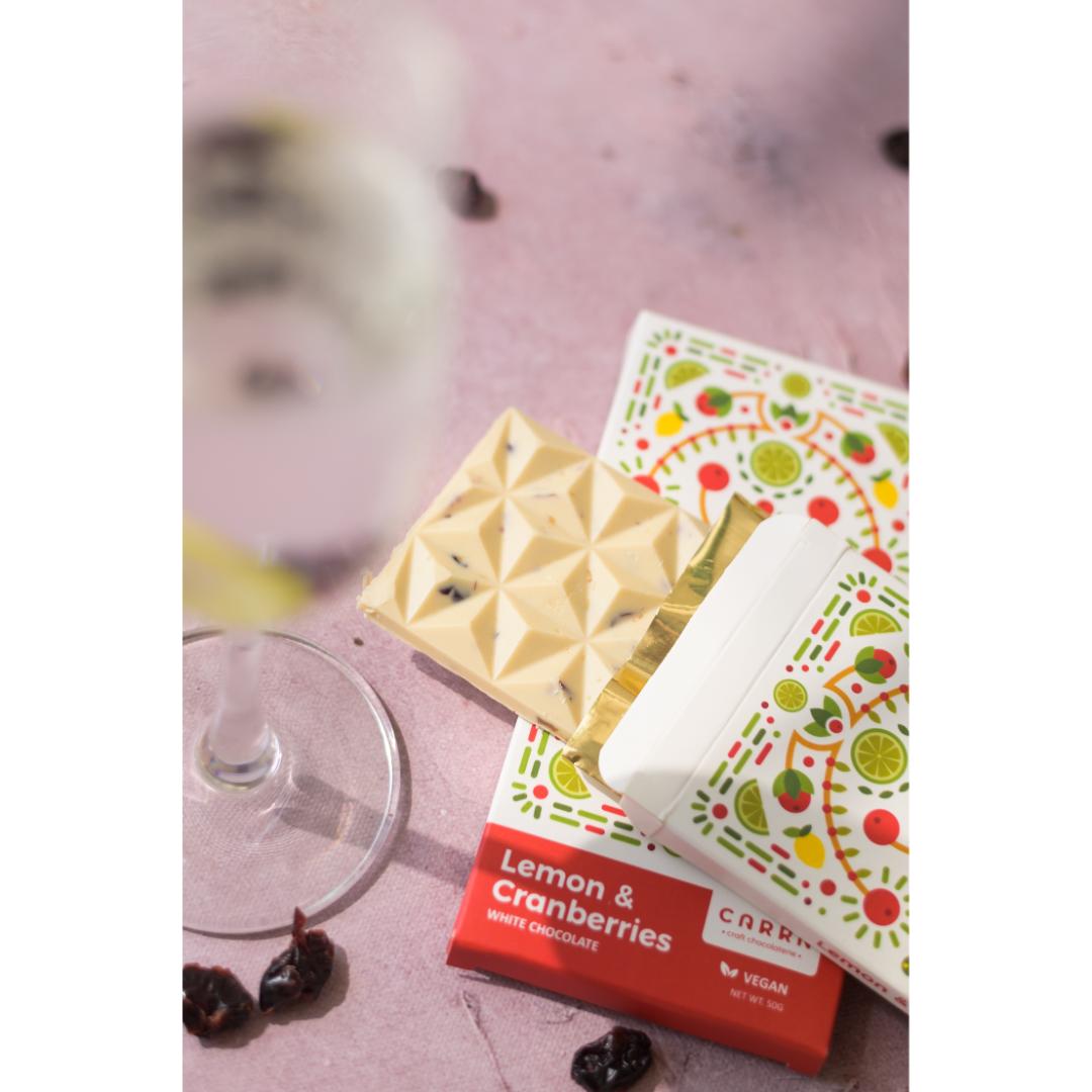 CARRA Lemon & Cranberry in Vegan White Chocolate Bars - Pack of 2