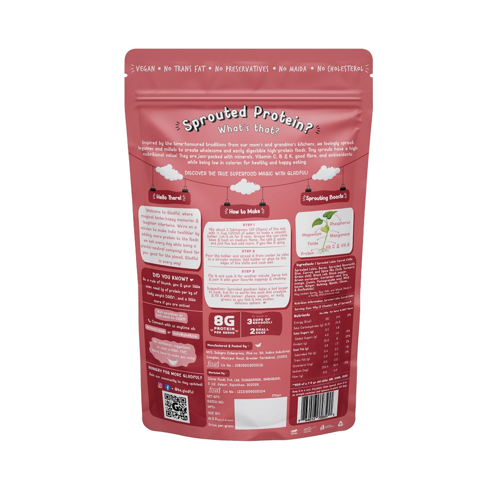 Gladful Sprouted chilla carrot lobia and amaranth instant mix - pack of 1 - 200 gms