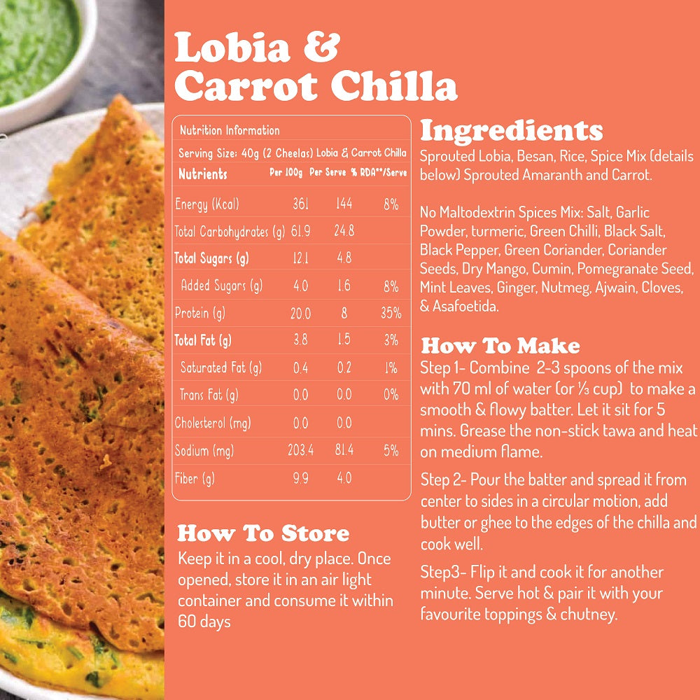 Gladful Sprouted chilla carrot lobia and amaranth instant mix - pack of 1 - 200 gms