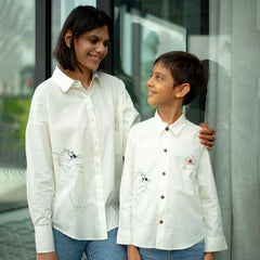 Cat and Mouse Cartoon Embroidered Women Shirt - White