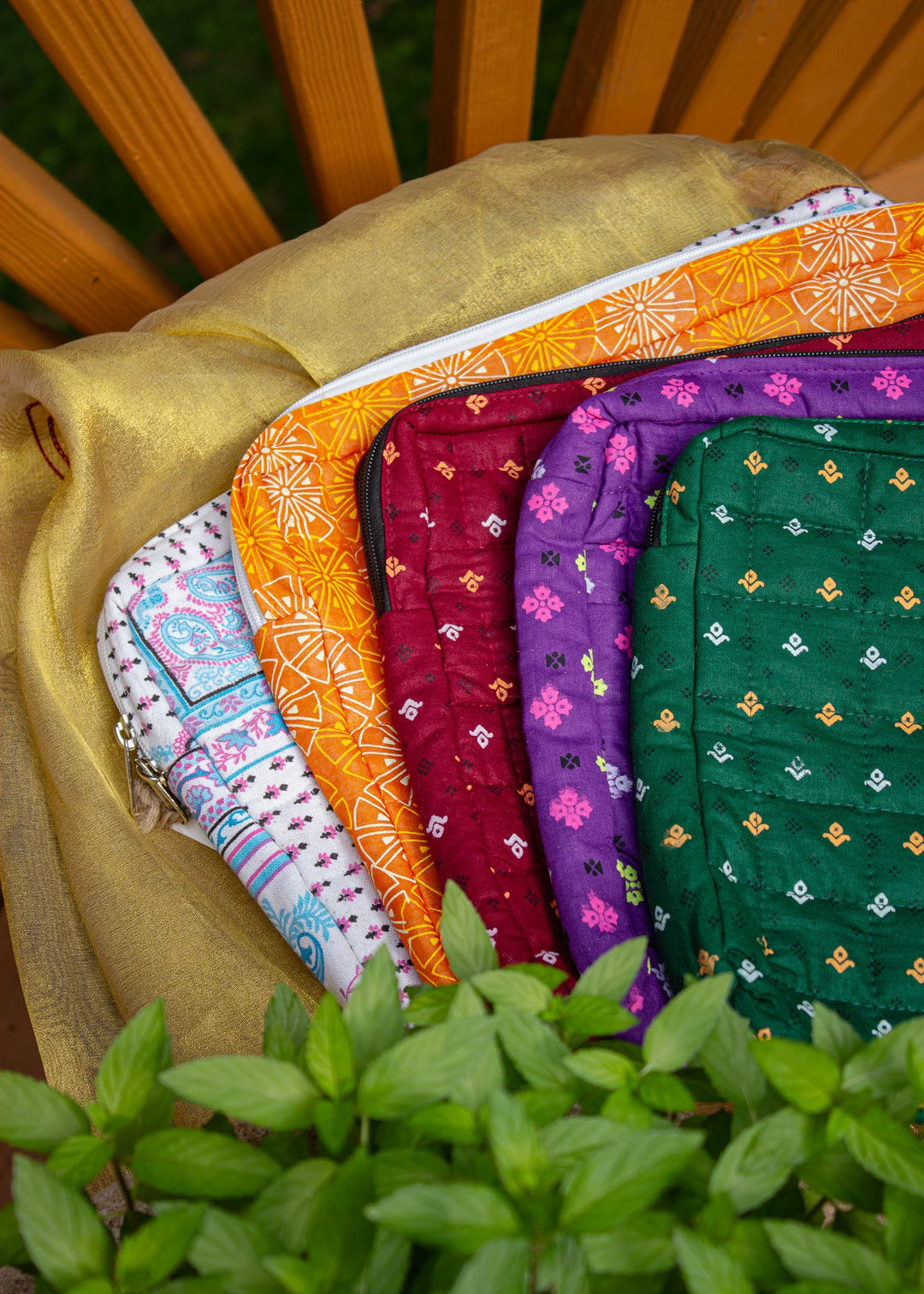 Pravaah Punh Quilted Cotton Laptop Sleeve with Zip Pocket, Assorted Prints