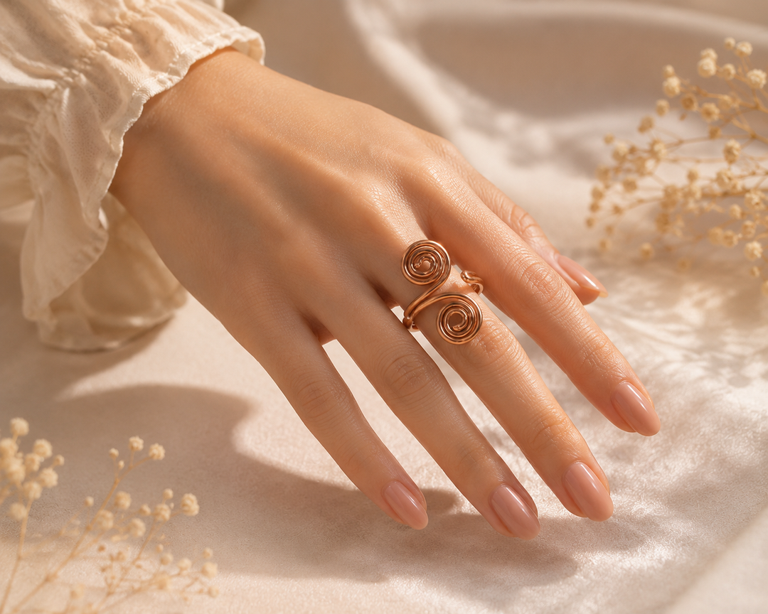Bamboology Trends Nature Heal Adjustable Spiral Pure Copper Ring for Women | Handmade Double Spiral Copper Ring | Ayurvedic Wellness Jewelery