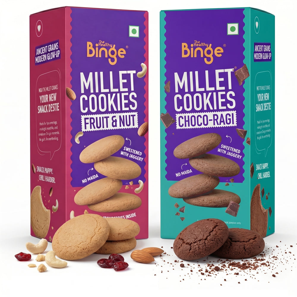 The Healthy Binge Assorted Millet Cookies – Healthy Snacks Combo | Millet Cookies | Jaggery Cookies | Healthy Snacks for Kids and Adults 180g Pack of 2