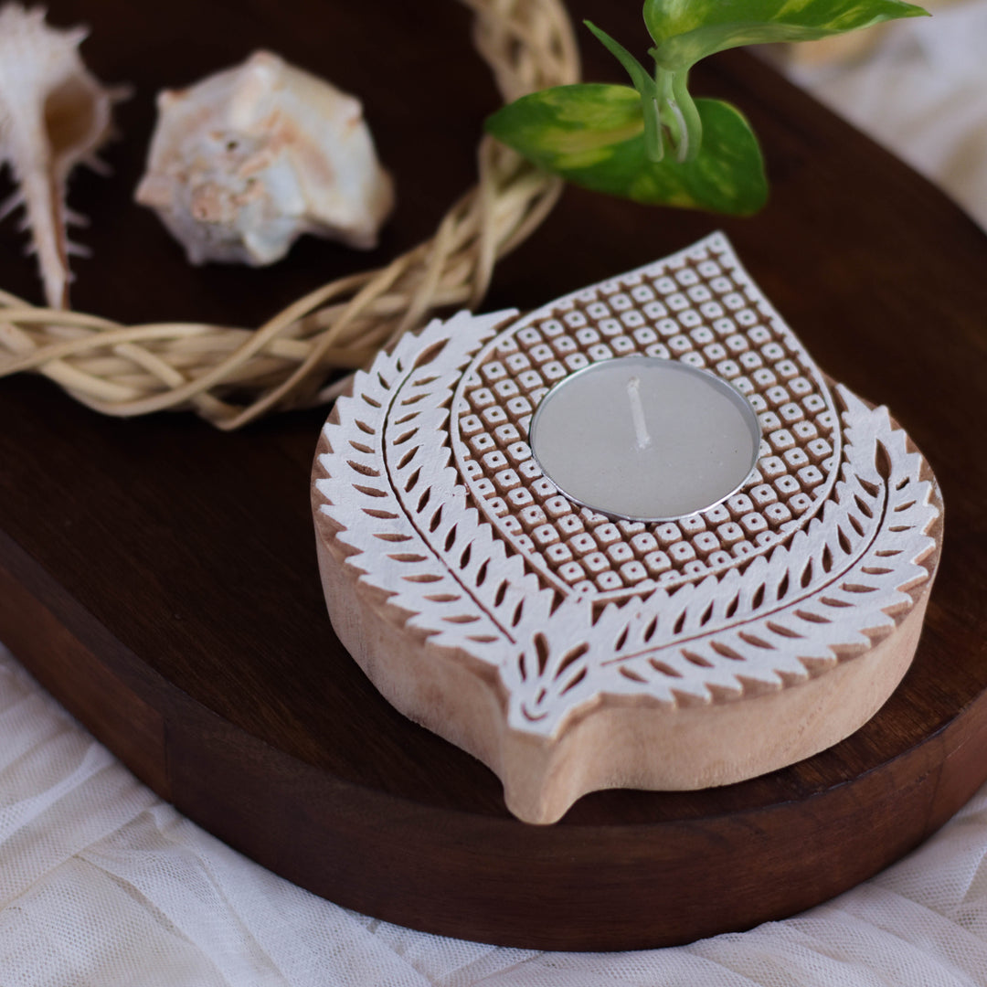 Scrapshala Kali tea light holder | set of 2 candle holder | natural wood | handcrafted | reusable | made in India