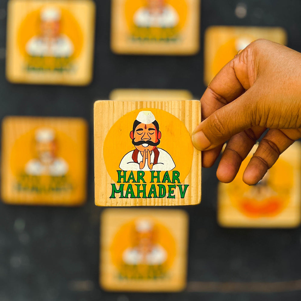 Har Har Mahadev Fridge magnet | Natural wood | Handpainted  |Varanasi theme | souvenir|