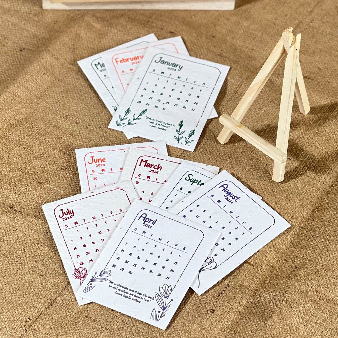 Scrapshala Plantable calendar 2025 seed paper | Eco-friendly | With wooden easel stand