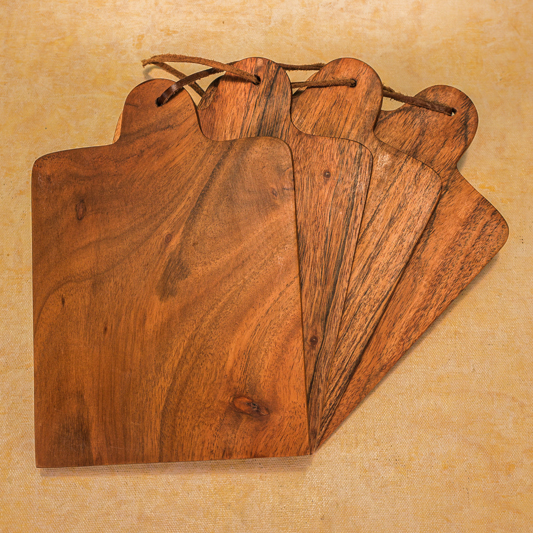 Ireka Homes Multi-Purpose Earthstone Serving Boards - Premium Acacia Wood Boards - Decorative Kitchen Boards for Serving Snacks, Appetizers, and Cheese (Set of 4)