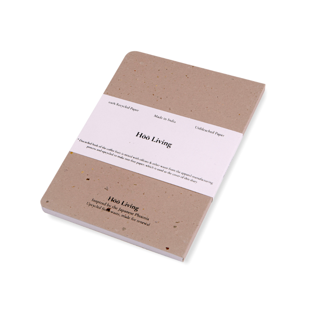 Hōō Living A5 Notebook 160 Pages made from Upcycled Used Sanitary Napkins - Paperboard/Upcycled Brown Coffee Husk Paper Cover