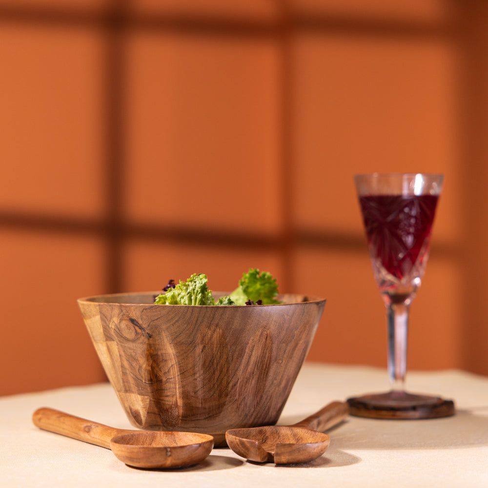 Ireka Homes Handcrafted Prithvi Serving Bowls - Multipurpose Acacia Wood Bowls - Durable Bowls for Serving Food, Snacks, and Desserts (8 inches)