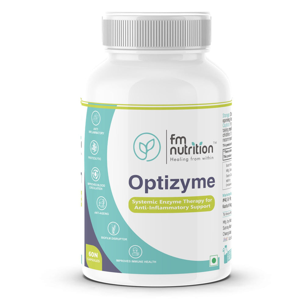 FM Nutrition Optizyme I  Systemic Enzyme Therapy I Proteolytic enzymes I Nattokinase + Serratopeptidase  I 60 Veg Capsules