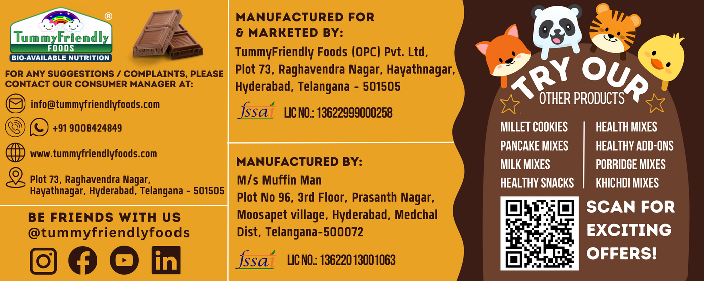 Tummy Friendly Foods Millet Cookies - Chocolate, Peanut Butter - Pack of 2 - 75g each. Healthy Ragi Biscuits, snacks for Baby, Kids & Adults