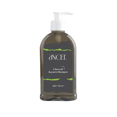 Ancel charcoal keratin shampoo with activated charcoal powder, almond oil, plant keratin & jojoba oil | for deep cleansing & volumizing hair | sulphate & paraben free | for men & women | 300 ml